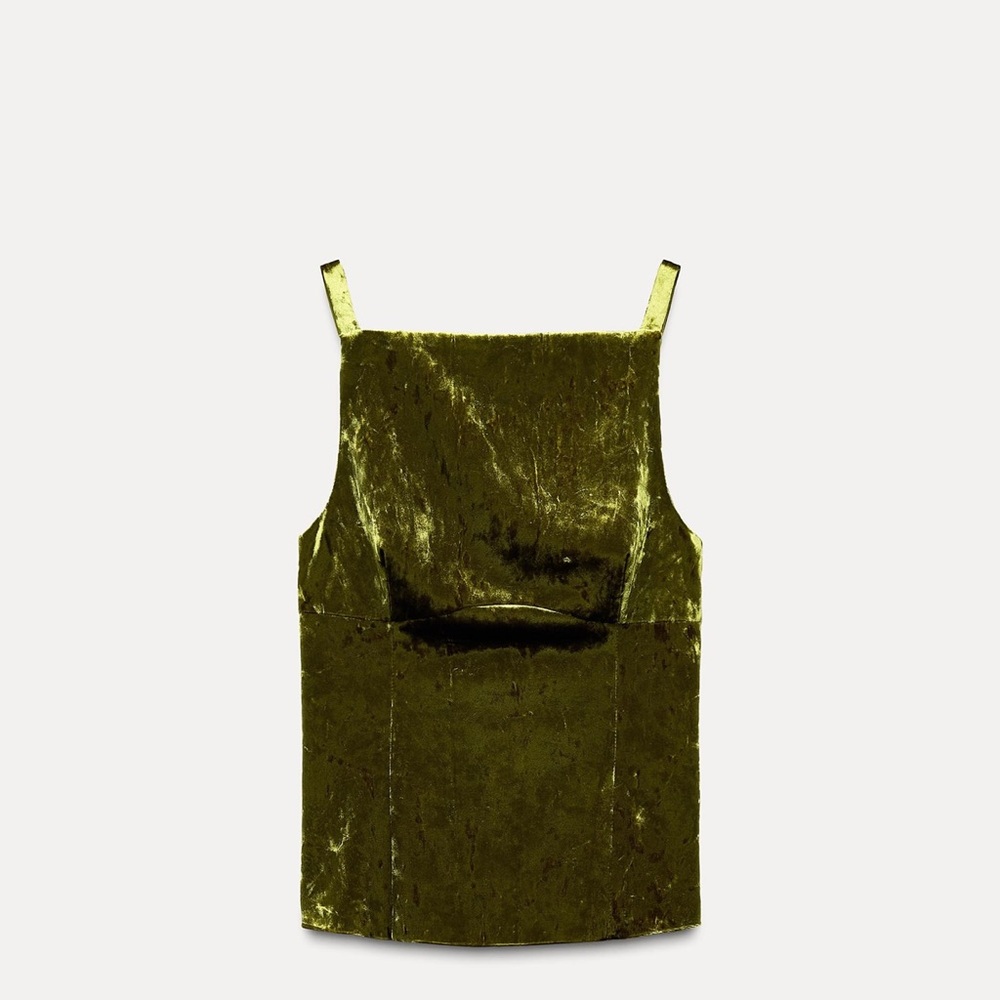 Zara velvet Green Fitted Sleeveless Tank Top